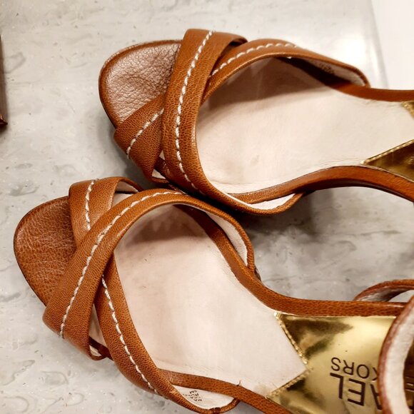 Great Condition Michael Kors Cognac Leather Platform Stilettos, Size 6M - Picture 7 of 9